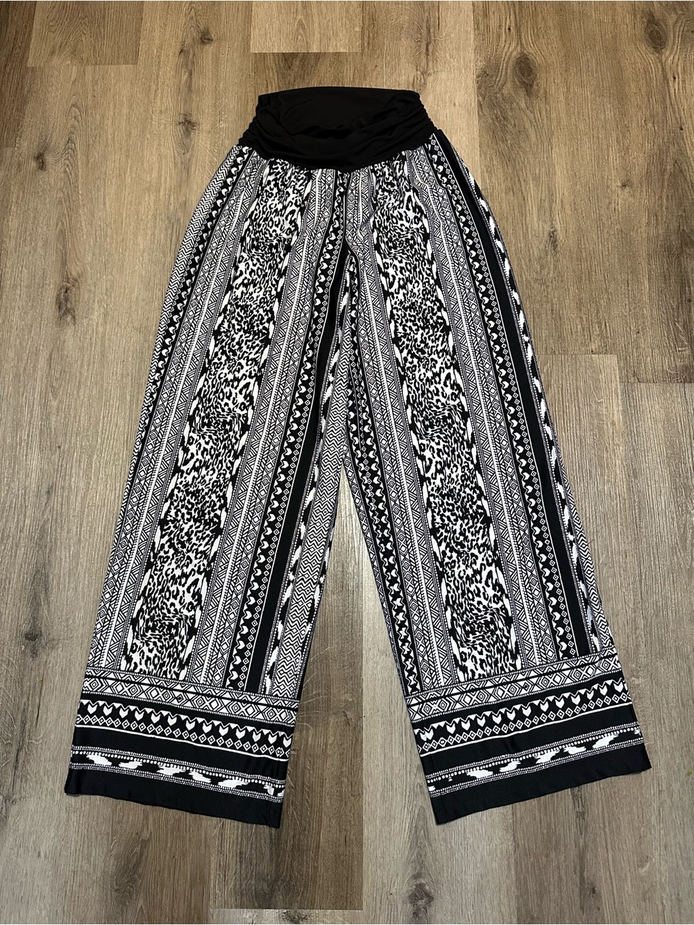Apt. 9 Black & White Striped Pattern Wide-Leg Pants